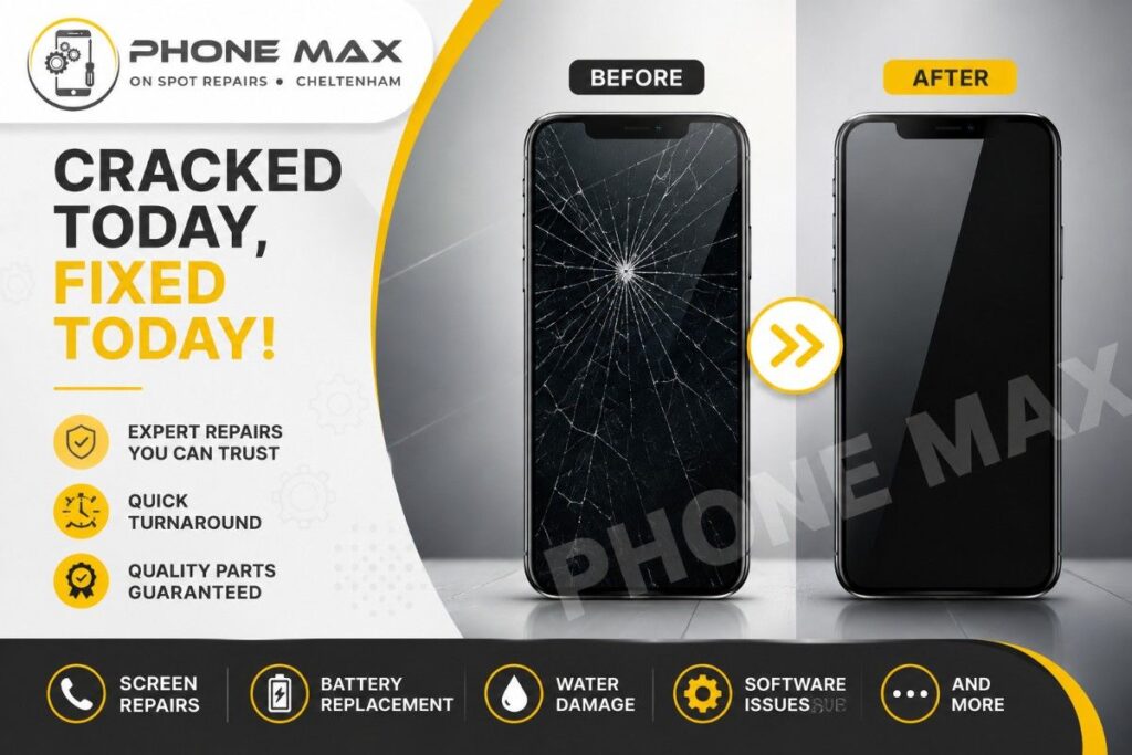 mobile phone repair shop Cheltenham before and after screen replacement