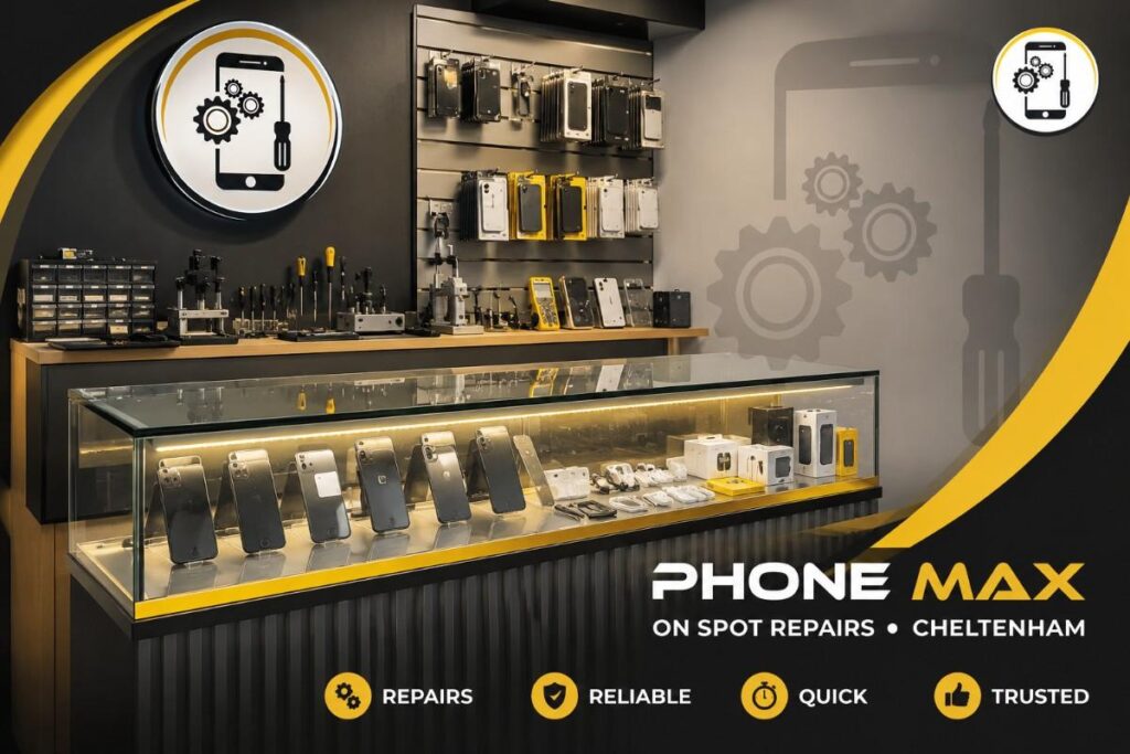repairing phone shop Cheltenham local shop interior display counter
