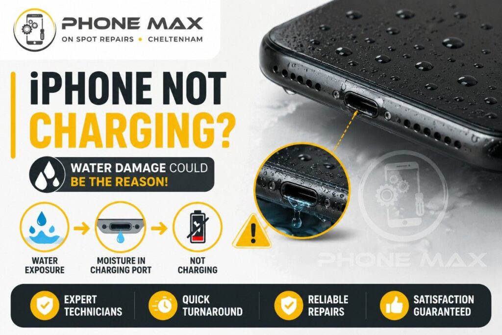 iPhone not charging after water damage water droplets on iPhone charging port Cheltenham repair