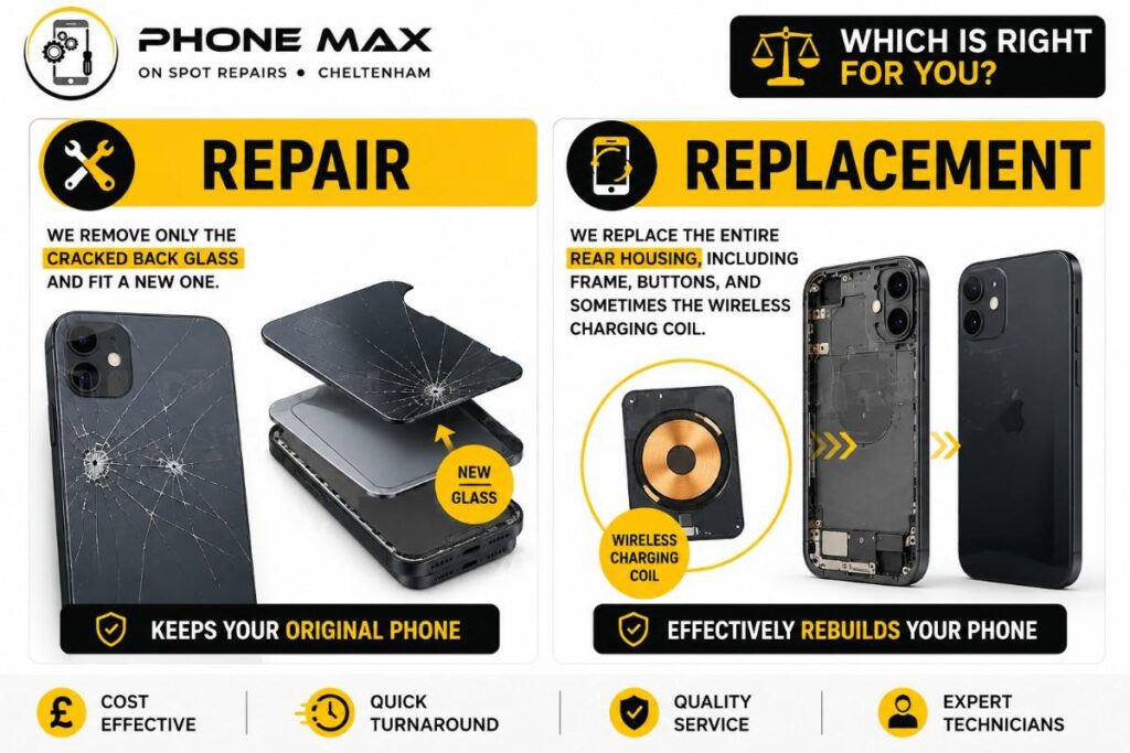 Difference between phone back glass repair and replacement