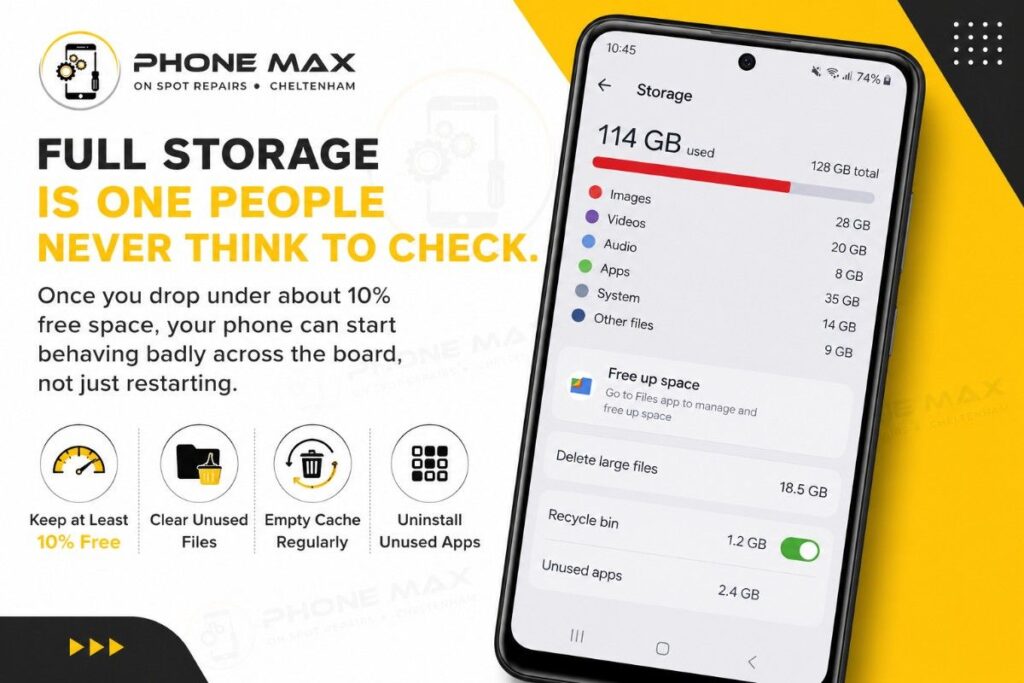 mobile storage full causes phone keeps restarting