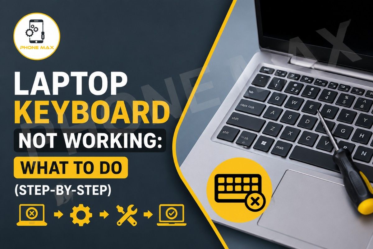 Laptop keyboard not working on a desk.