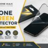 Tempered glass phone screen protector partially removed from packaging